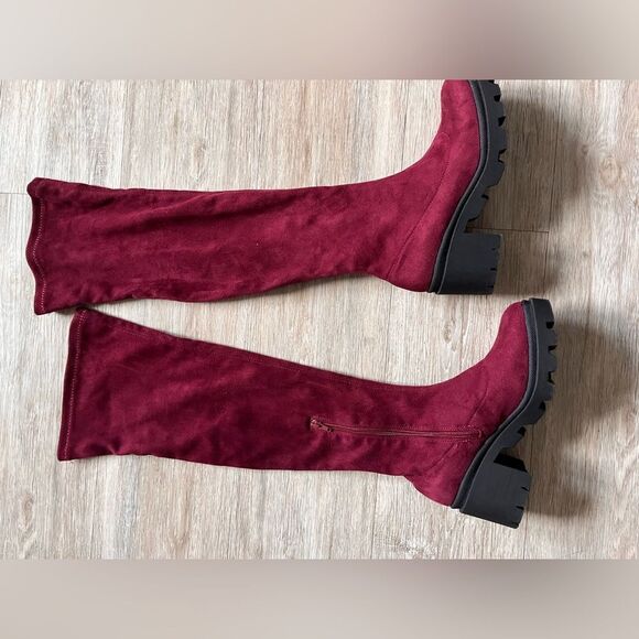 WILD DIVA Women's Lug Sole Platform Knee High Boot Block Heeled Faux Suede Shoes - Picture 2 of 11